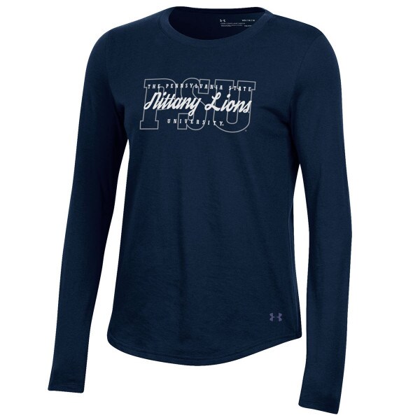 women's navy long sleeve t-shirt with The Pennsylvania State University Nittany Lions